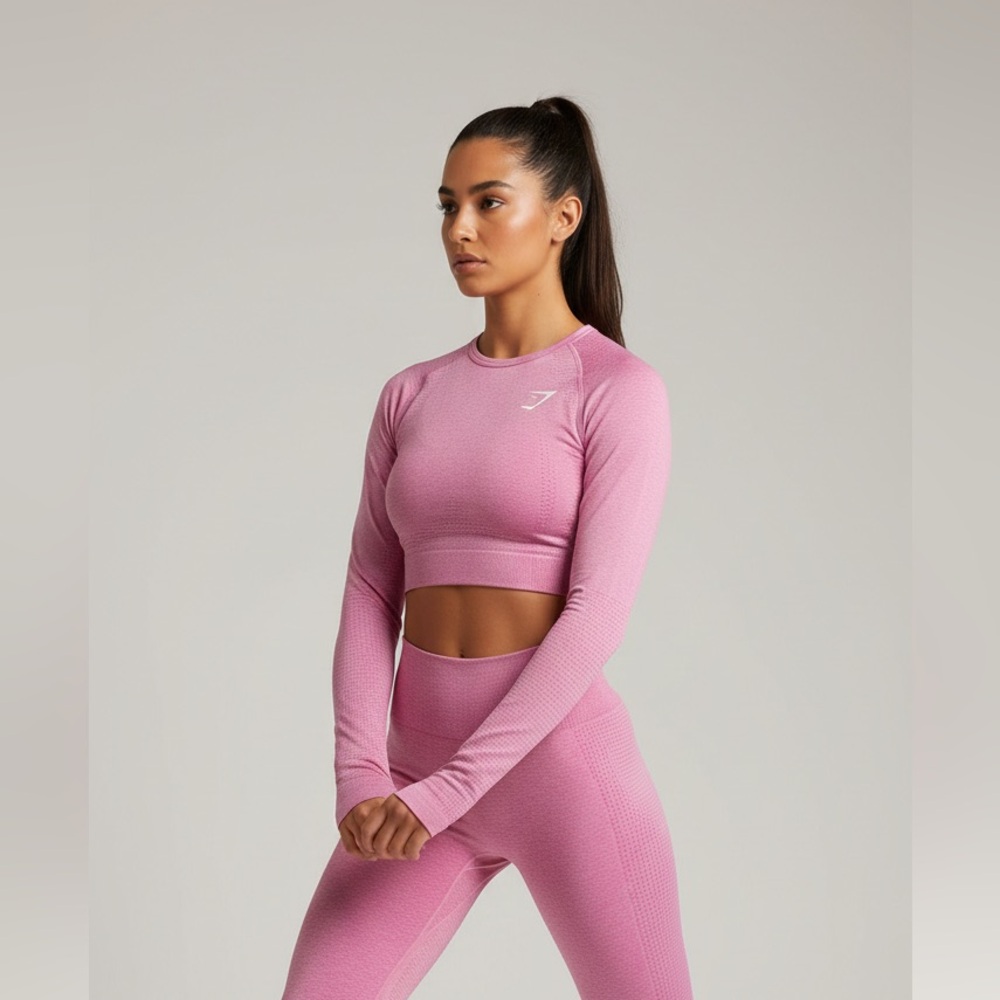 Gymshark Womens Vital Crop Top Size XS Pink Performance Wear Long Sleeve NWOT